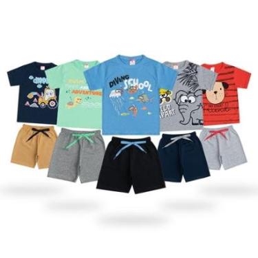 Imagem de Kit 10 PEÇAS Conjuntos Roupa Masculina Infantil 5 Camisas e 5 Bermudas Roupa Menino-Masculino