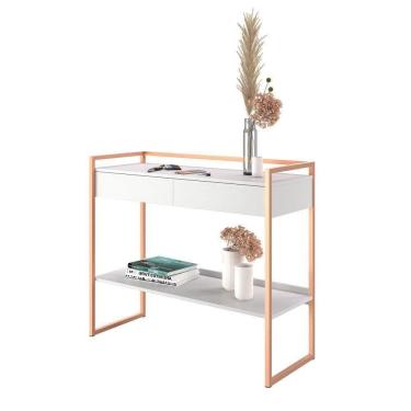 Imagem de Aparador Industrial Moderno Com 2 Gavetas Branco Cobre