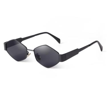 Imagem de JRLLFD Óculos de sol hexágono de metal retrô para mulheres homens steam punk quadrados óculos de sol femininos uv400, c1, tamanho único