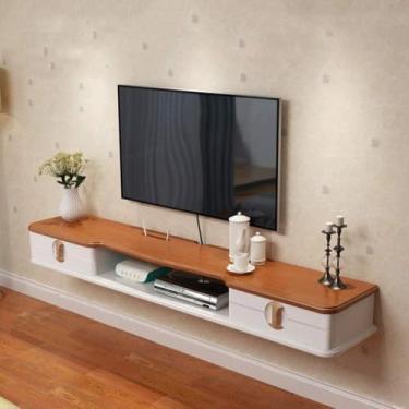 Imagem de Armário de parede para tv, prateleira flutuante, conjunto superior, roteador, dvd player, prateleira de armazenamento, suporte de tv, console, marrom, 130cm
