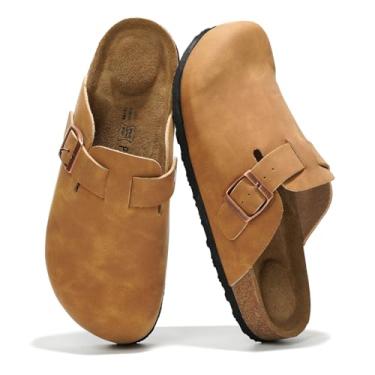 Imagem de Project Cloud Tamancos Benton – Pantufas femininas confortáveis, tamancos Boston para mulheres e mules – Palmilha de couro Mule Burkens sandálias para mulheres – slip-on na moda – Suporte de arco – Palmilha de cortiça, Chesnut, 6.5