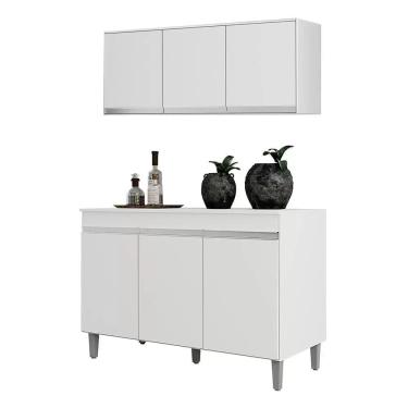 Imagem de Balcão 120mt Manu e Armário Aéreo Andréia com Puxadores Embutidos 