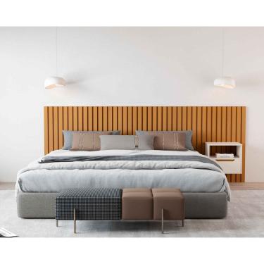 Imagem de Cabeceira Ripado Para Cama King Size Maracá Nature Com Mesa de Cabeceira Jatobá OffWhite - Rede Móveis