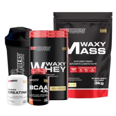 Imagem de Kit Hipercalórico Waxy Mass Baunilha 3kg + Waxy Whey Baunilha 900g + Power Creatina 100g + BCAA 100g + Coqueteleira - Bodybuilders