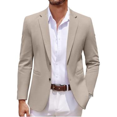 Imagem de COOFANDY Blazer masculino casual de malha com dois botões e jaqueta esportiva leve, Cáqui cinza, G