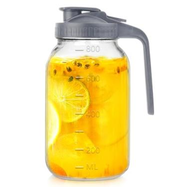 Imagem de WEILAIDI Jarra de vidro de 946 ml com tampa, jarro duplo de 1 litro para leite materno à prova de vazamento, frasco de boca larga com tampa flip, recipiente resistente para água, suco, leite, chá,