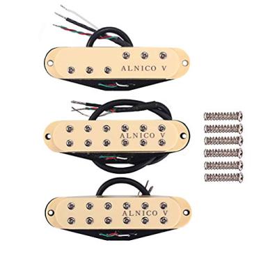 Imagem de Alnicov Conjunto de 3 captadores Humbuckers de pescoço/meio/ponte Alnico V para substituição de guitarra elétrica Stratocaster 12K(N)/14K(M)/16K(B)