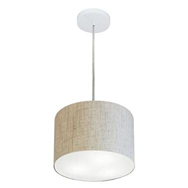 Imagem de Lustre Pendente Cilíndrico Cúpula Tecido 25x25 cm, Vivare Iluminação, Pendente4209 RST, Rustico Bege, Pequeno