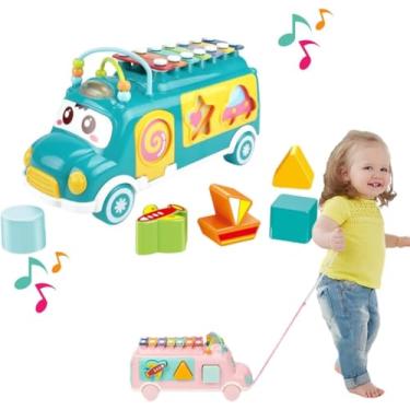 Imagem de Brinquedo Infantil Ônibus Musical Educativo Com Peças De Encaixar Xilofone (Verde Água)