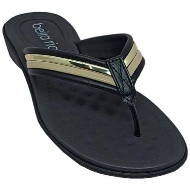 Imagem de Tamanco Beira Rio Feminino Casual Salto Baixo, Preto, Bege, Dourado, 3