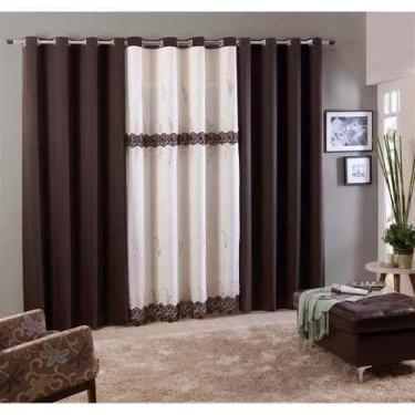 Imagem de Cortina Para Sala Com Voal Bordado Montreal 4,80x2,50 Marrom - Sultan