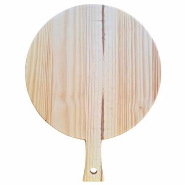 Imagem de KIAGA, Tábua para Pizza Redonda com Cabo em Madeira de Pinus Natural com Óleo Mineral Cor:PINUS NATURAL;Tamanho:50X61,5 CM