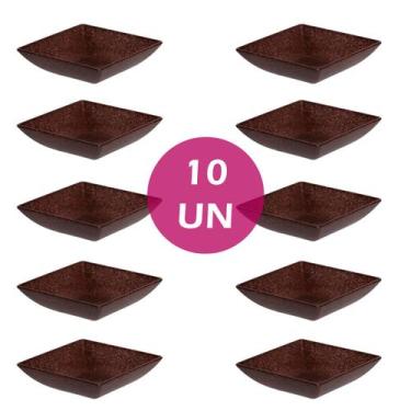 Imagem de Kit 10un mini petisqueira quadrado aperitivo marrom escuro - EVO