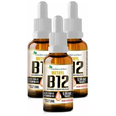 Imagem de 3x Vitamina B12 Sublingual Metilcobalamina 9,94 Mcg Fnb 20ml - Flora N