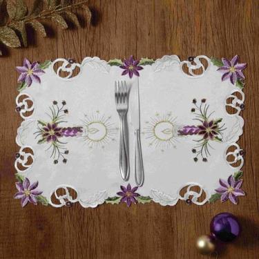 Imagem de Toalha De Bandeja Natal Bordado Branco Lilas 30X45Cm Rafimex