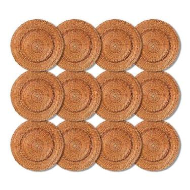 Imagem de Kit 12 Unidades Sousplat Redondo Bege Rattan 32Cm Rafimex