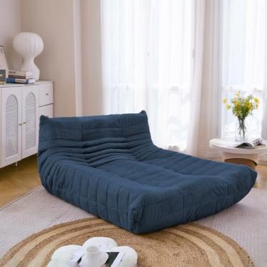 Imagem de N&V Espreguiçadeira Fireside, poltrona de chão sem braços de meados do século, poltrona macia de veludo cotelê premium, espreguiçadeira de espuma para sala de estar, quarto e escritório, azul