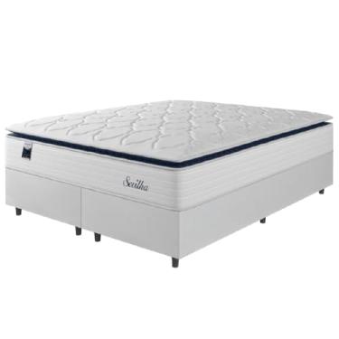 Imagem de Cama Box Casal King Colchão Molas Ensacadas Com Pillow Sevilha 193x203x71cm Branco/Cinza Hellen – Suporta Até 150 Kg Por Pessoa