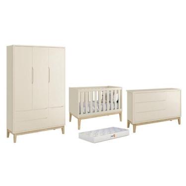 Imagem de Dormitório Classic 3 Portas com Pés Madeira Natural e Colchão D18 Bran