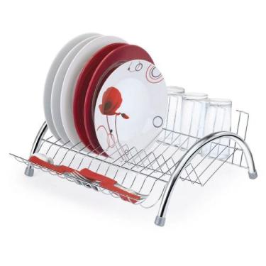 Imagem de Escorredor Secador De Louças Porta Talher Copos 14 Pratos Aço Cromado 