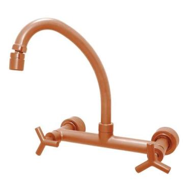 Imagem de Torneira Misturador Parede Pia Cozinha Cobre Rosé Gold Fosco Metal Lux