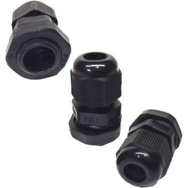 Imagem de Kit 10 Prensa Cabo PG7 1/4 Nylon com Vedação IP68 Fio Preto - 3MAJ