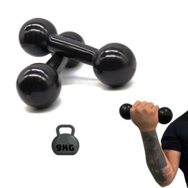 Imagem de Halter Emborrachado 9kg Par Academia Musculação Fitness - Rei do Fitne