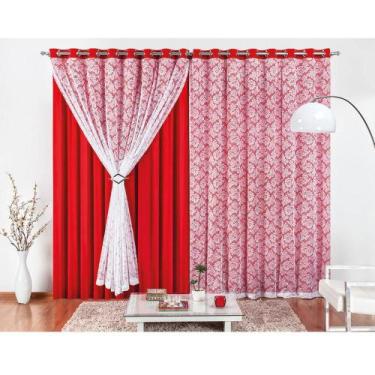 Imagem de Cortina para Varão Yasmin 3,00 x 2,50 Metros Alt Renda e Malha - Verme