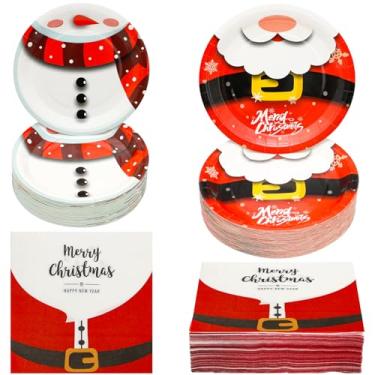 Imagem de Conjunto de pratos e guardanapos de papel para festas de Natal, 180 peças, para decoração de festa, aniversário, jogo, equipe, escola, 180 peças
