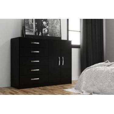 Imagem de Cômoda Atenas 2 Portas 5 Gavetas Evidencia - evidencia moveis, preto