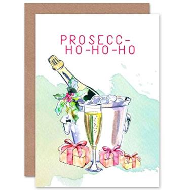 Imagem de Wee Blue Coo Prosecco Ho-ho-ho – Cartão de felicitações engraçado de Natal com álcool, além de envelope em branco por dentro