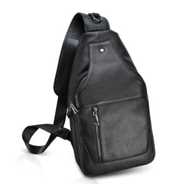 Imagem de Mochila esportiva texbo de couro genuíno de flor integral transversal para viagem, caminhadas, Black-small, Small