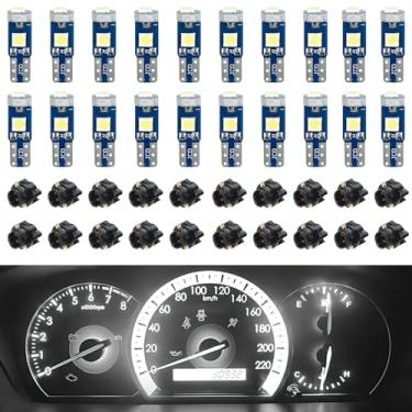 Imagem de Hbxdeco 20 peças de luzes LED T5 para painel de carro com soquete de trava giratória, substituição de lâmpada alta 3030-3SMD, luz LED super brilhante para painel de instrumentos painel indicador de