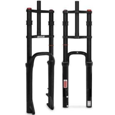 Imagem de BUCKLOS Garfo pneumático de suspensão de pneu gordo de 66 cm x 4,0, ombro duplo, 1 1/8 MTB QR 9 x 135 mm, tubo reto de viagem, bloqueio manual, 180 mm, garfos dianteiros de bicicleta de montanha para