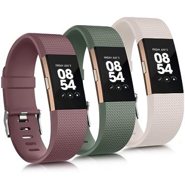 Imagem de Pacote com 3 pulseiras esportivas compatíveis com Fitbit Charge 2 pulseiras femininas e masculinas, pulseiras de substituição ajustáveis para Fitbit Charge 2 HR, pequeno, grande (violeta fumado/verde abacate/luz das estrelas, grande)
