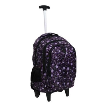 Imagem de Mochila Infantil Feminina Rodinhas Escolar Preta e Lilás DL0668 - Denl