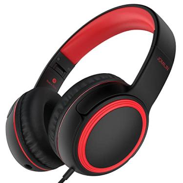 Imagem de JOMILIN Fones de Ouvido Intra-Auriculares A10 com Microfone, Estéreo Dobráveis Leves com Cabo Sem Emaranhado de 1,5 M, Portáteis com Fio para Smartphone Tablet Computador MP3/4 Vermelhos