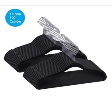 Imagem de Kit 100 Cabides de Veludo Ultra Fino Antideslizante Preto - Toaninni