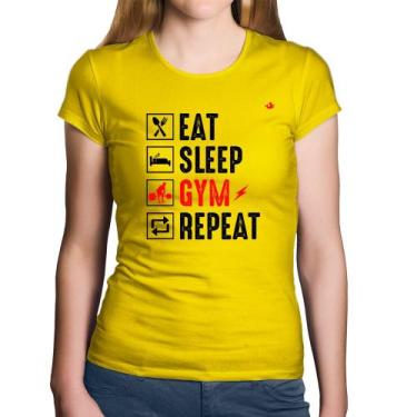 Imagem de Baby Look Algodão Eat, Sleep, Gym, Repeat - Foca na Moda, Amarelo, G