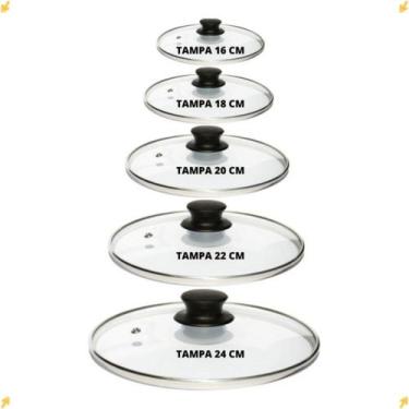 Imagem de Jogo De 5 Tampa Vidro Temperado Para Frigideira Caçarola e Kit de Pane