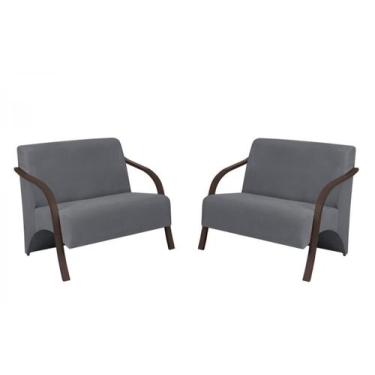 Imagem de Kit 2 Poltronas Namoradeira 2 Lugares Vênus D Salla Suede Braço Madeir