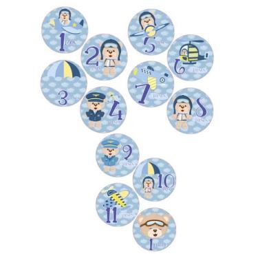 Imagem de Kit Mesversário Adesivo Body Ursinho avião contagem 12 meses menino ba