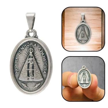 Imagem de Medalha Pingente Nossa Senhora Aparecida Prateada - FORNECEDOR 1