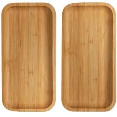 Imagem de 2 Bandeja Bambu Lavabo Decorativa Café Retangular Madeira 28cm - Inter