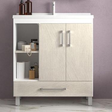 Imagem de Gabinete de Banheiro 80cm com Lavatório Ref 680 Cewal - Branco/Arenito