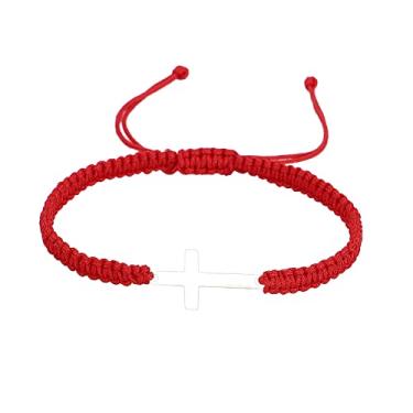 Imagem de COLORFUL BLING Pulseira feita à mão com cruz trançada preta e vermelha com proteção de corda de aço inoxidável Sideways Faith Hope Blessed, joia religiosa, Metal Metal Fibra Sintética, Inoxidável