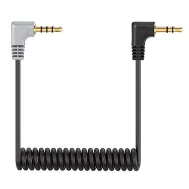 Imagem de Cabo de microfone TRS para TRRS de 3,5 mm, Ancable 1/8 macho para macho enrolado cabo de microfone de ângulo reto compatível com iPhone, smartphone, tablets com Rode SC7, VideoMic, VideoMicro Go, BOYA