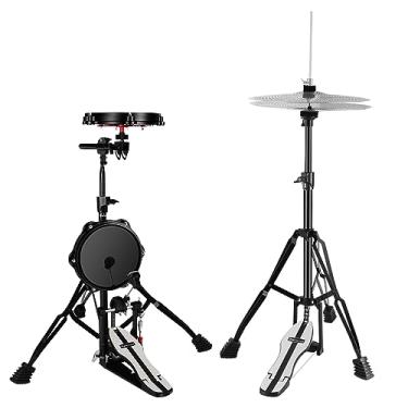 Imagem de RANMING Conjunto de tambor, conjunto de suporte de alta qualidade portátil, conjunto de tambor duplo com 1 pedal de tambor baixo, pedal de chapéu alto, 2 suportes de bateria, 2 pratos, 2 tambores para iniciantes adultos.
