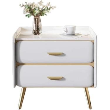 Imagem de Mesa lateral moderna mesa de cabeceira de pinho armário de cabeceira de microfibra couro mesa de canto sem instalação mesa lateral moderna gaveta cômoda para casa deslumbrante, bege, 40 cm