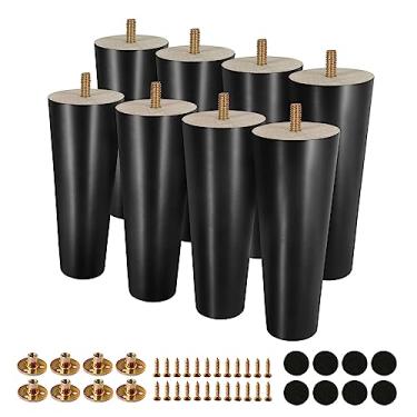 Imagem de FoDau770 Pernas de móveis de madeira de borracha preta 15 cm, pés de madeira afunilados retos de meados do século, conjunto de 8, pés de móveis UNC de 5/40.6 cm para armário, sofá, cômoda, cadeira